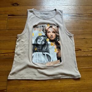Britney Spears‎ Lucky tan ribbed graphic y2k tank shirt SIZE L